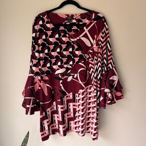 Alfani Black and Pink Geometric Blouse